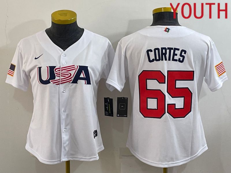 Youth 2023 World Cub USA 65 Cortes White MLB Jersey6